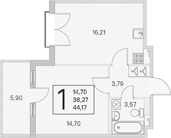 1-комнатная квартира 38.27 м², 4/4 эт., ЖК «Любоград в Стрельне»
